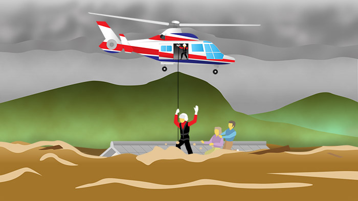 テレビ番組用のイラスト制作 救助ヘリによる救助を描きました イラストの制作や見積依頼ならスタジオスパロウへ